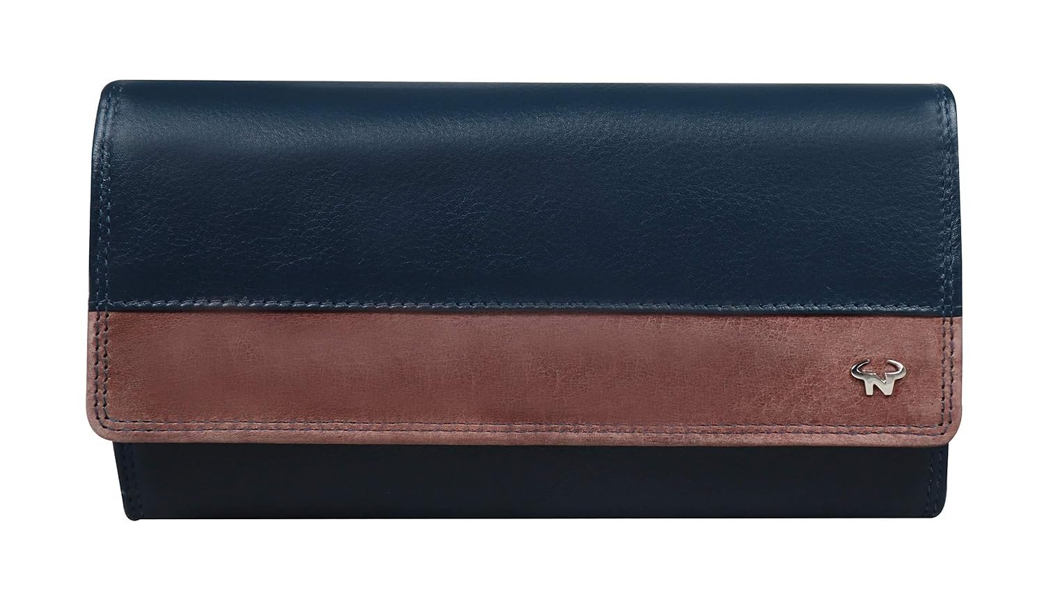 Calfnero Women's Genuine Leather Wallet-Long Purse Wallet with Multiple Card Slots, Zip Pocket and Note Compartment (Blue)
