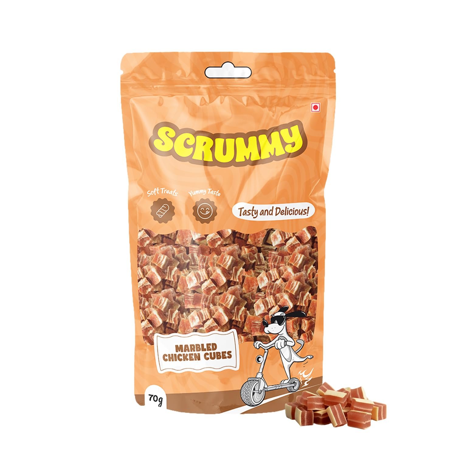 Scrummy Marbled Chicken Cubes Dog Treats 70g (Pack of 3) | Soft & Tasty Training Snacks | High Protein Healthy Chews for Puppies & Adult Dogs