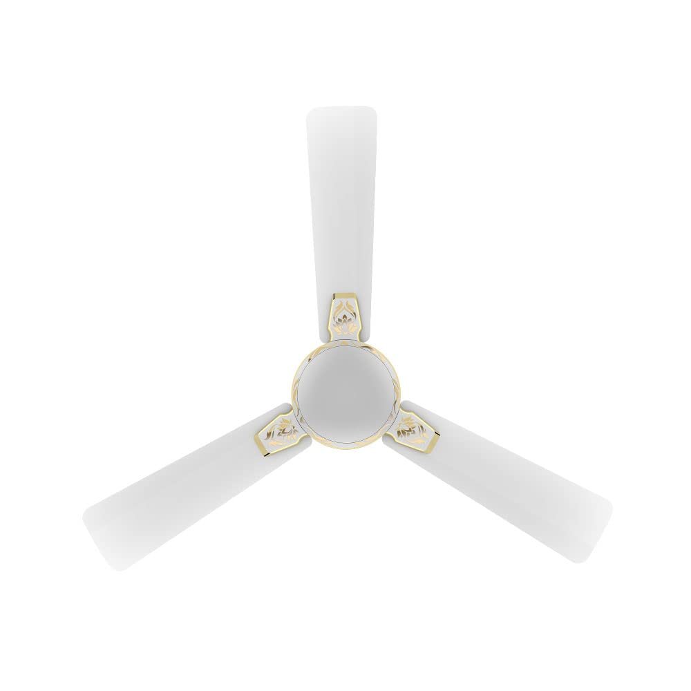 Crompton PREMION AURA2 DESIGNER 3D LOTUS DESIGN ANTIDUST1200 mm (48 inch) Ceiling Fan (Pearl White Gold) Star rated energy efficient fans