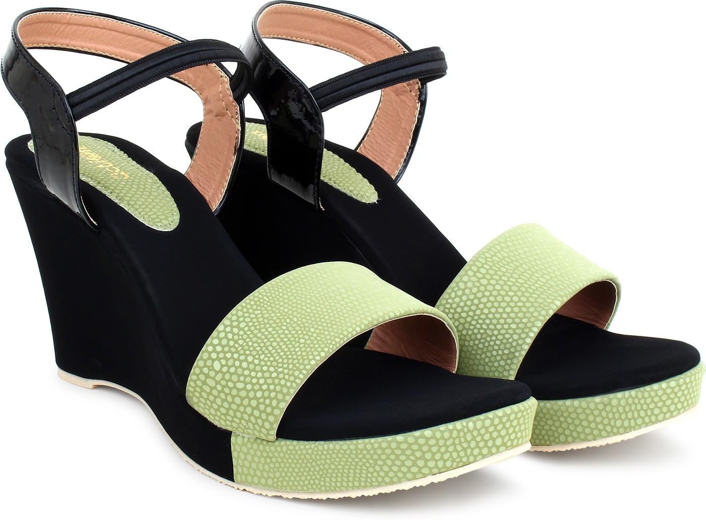 Action Women's Suede Wedge Sandals| Black and Mint| Ankle Strap| Heel_Aqua