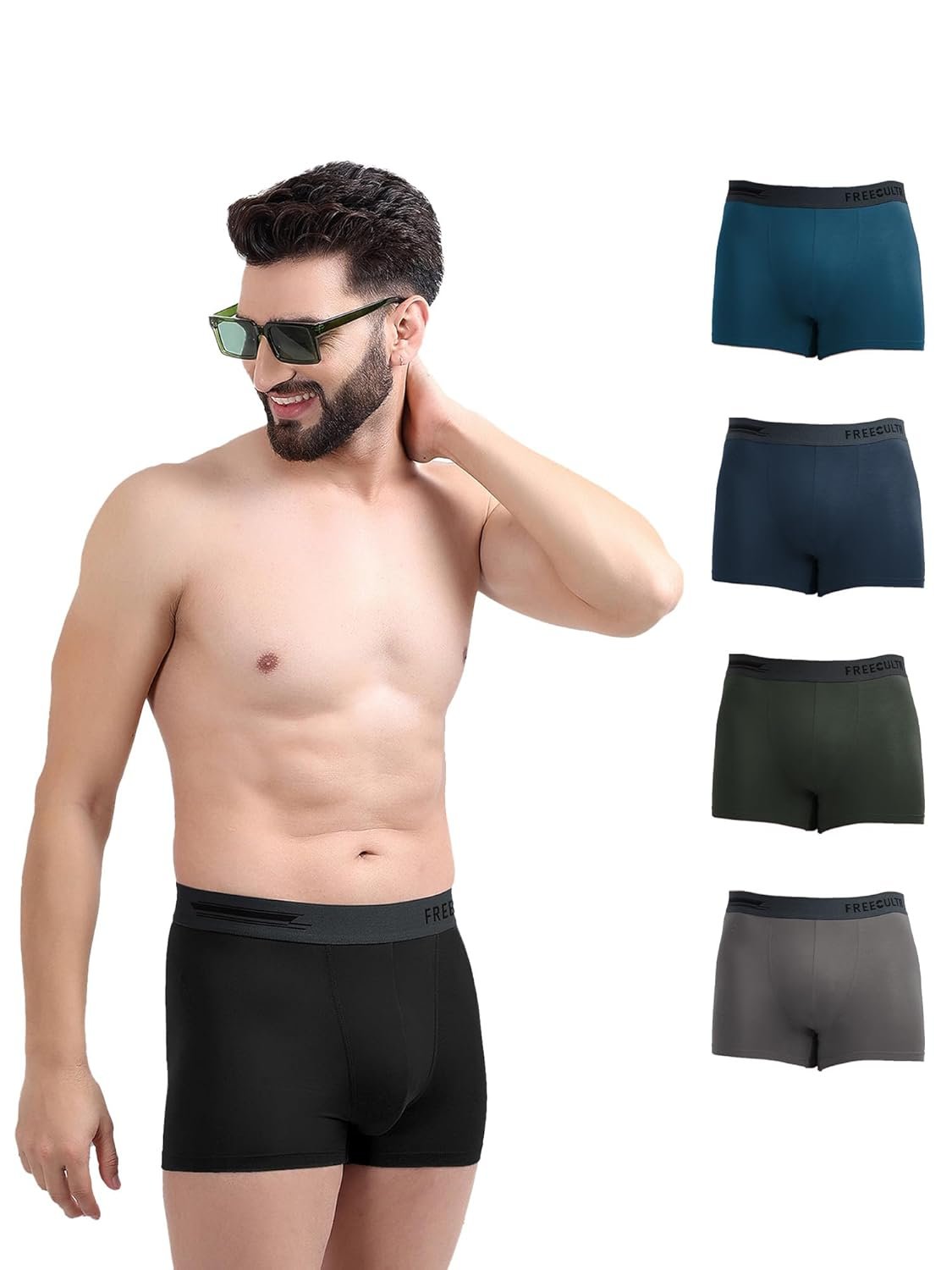 Freecultr Men's Micromodal Airsoft Trunks – Anti-Bacterial, Sweat-Proof, Ultra-Soft, No Itch, No Chafing, Breathable Comfort Men's Underwear Combo Pack of 5