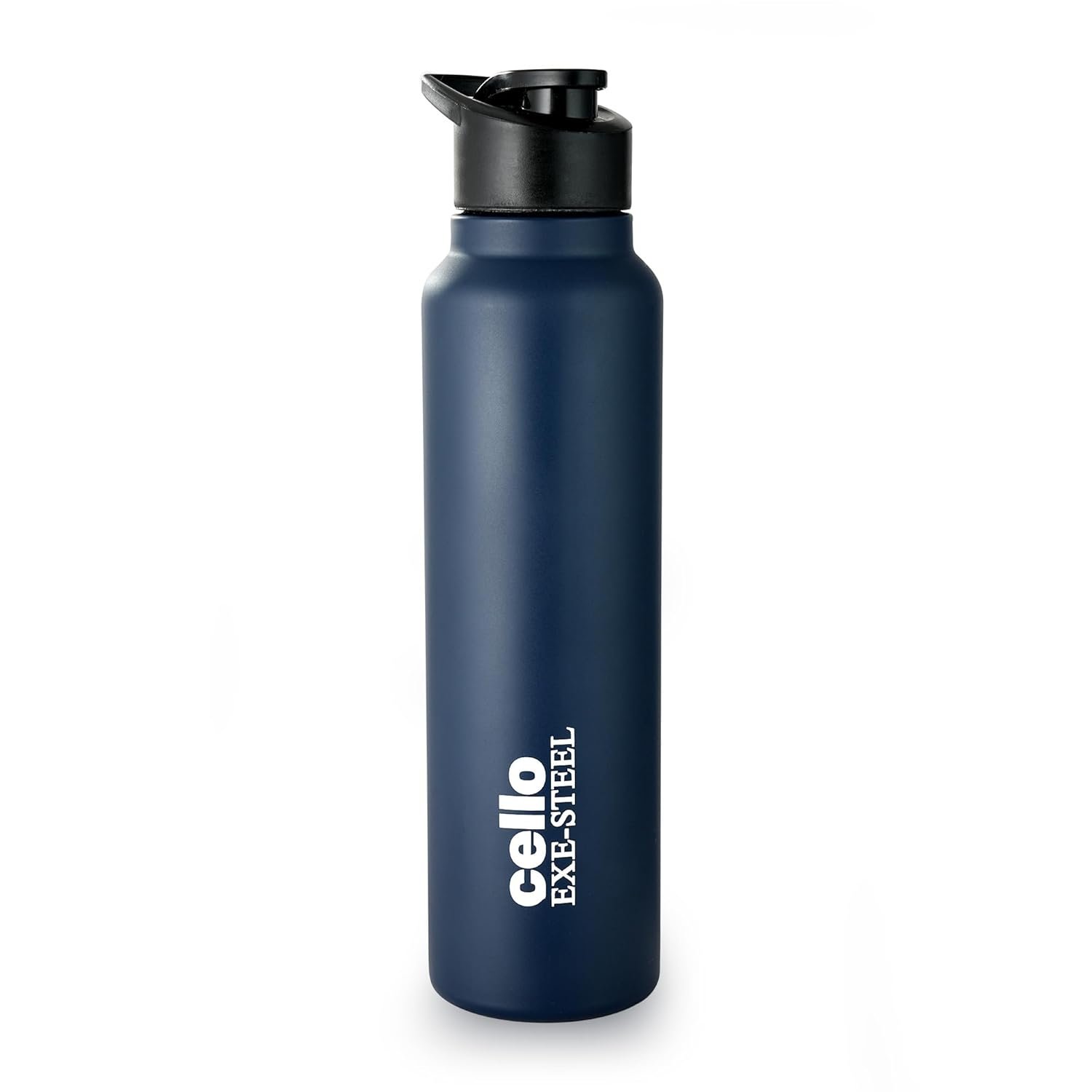 CELLO Crysta Flip Stainless Steel Water Bottle 1000 ml, Navy Blue | Single Wall Freezer & Fridge Safe Lightweight Leakproof Flip lid Spillproof Rust Resistant Steel Water Bottle for School Gym Off