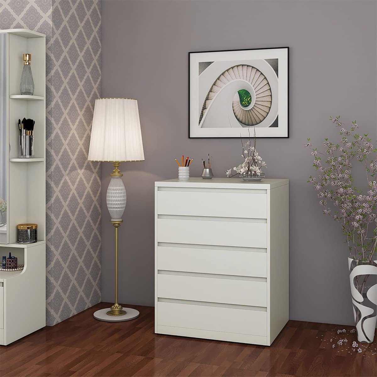 Home Centre | Helios Reynan Cubby Chest of 5 Drawers | Chest of Drawers for Bedroom | White