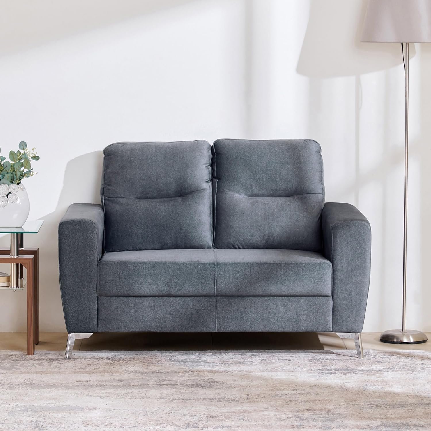 Home Centre | Helios Vive Fabric 2-Seater Sofa | Sofa for Living Room | Solid Wood | Grey | 1 Year Warranty