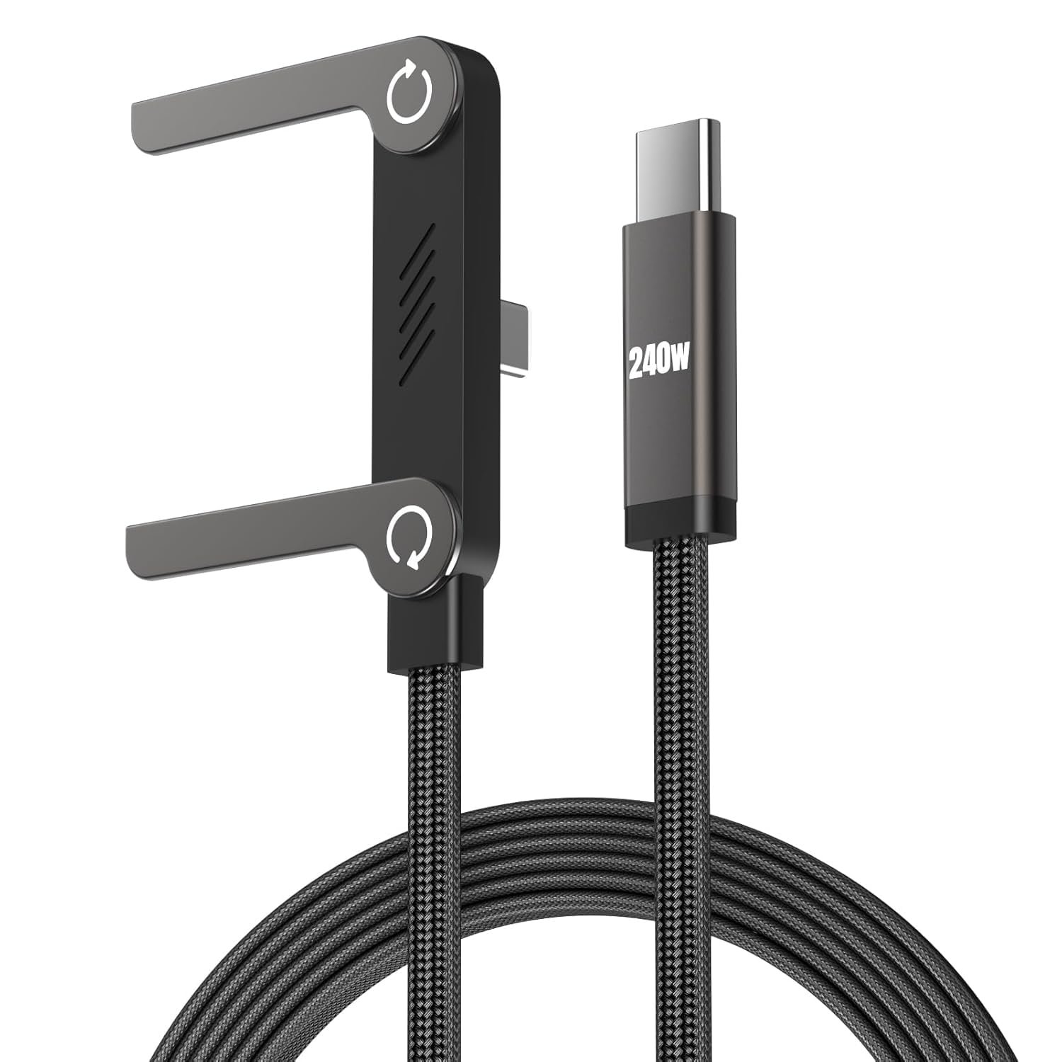 MARSJONE USB C to USB C 240W Fast Charging Cable with Foldable Mobile Stand Holder, Braided Type C PD Cord 4.9 Ft Length for Gaming Desk Office Travel and Home Charging