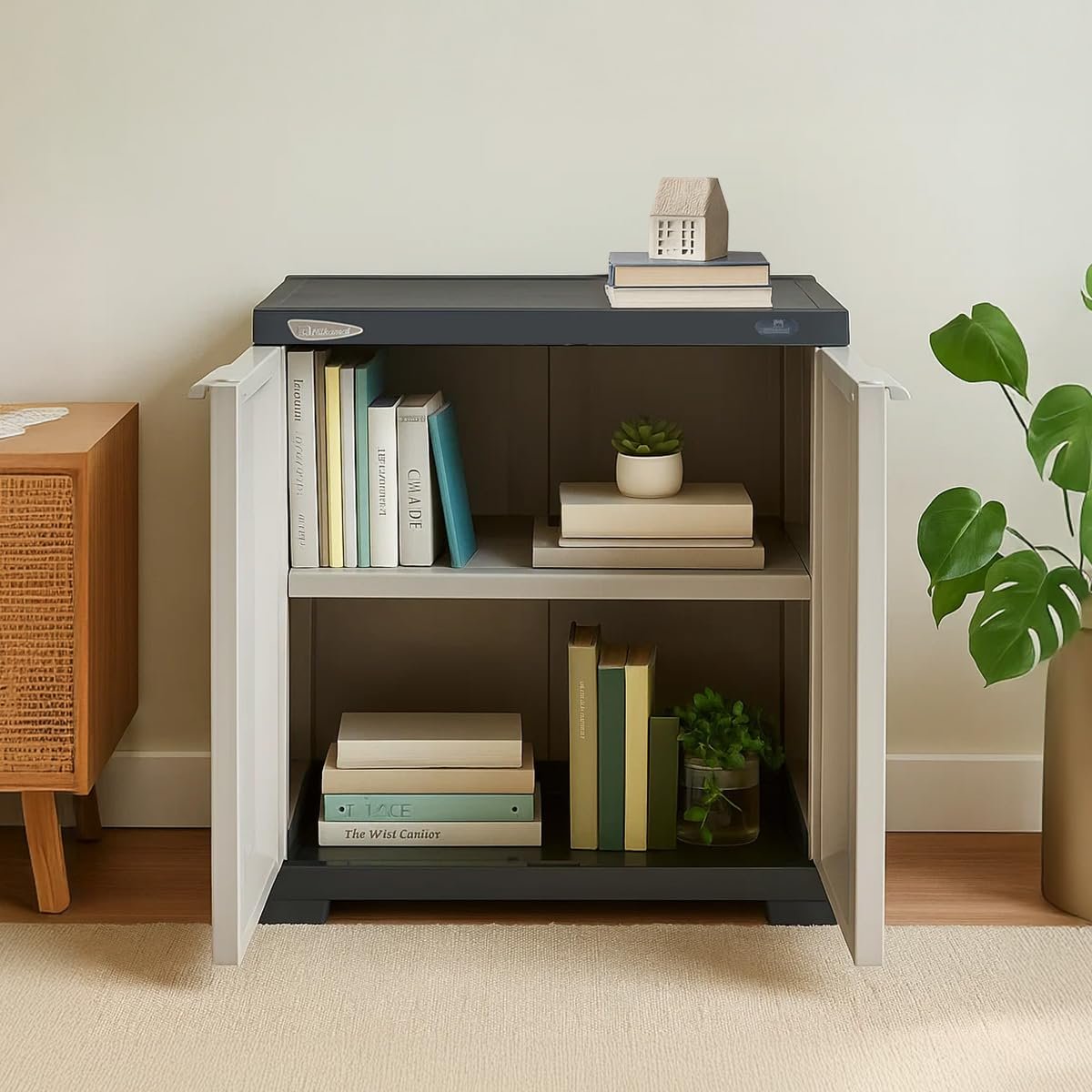 Nilkamal SpaceMax 2 Shelves Plastic Bookshelf with 3-Year Warranty| Multipurpose Storage Cabinet & Book Rack for Home | Durable, Waterproof, Easy-Clean | Living Room & Bedroom Organiser|Charco