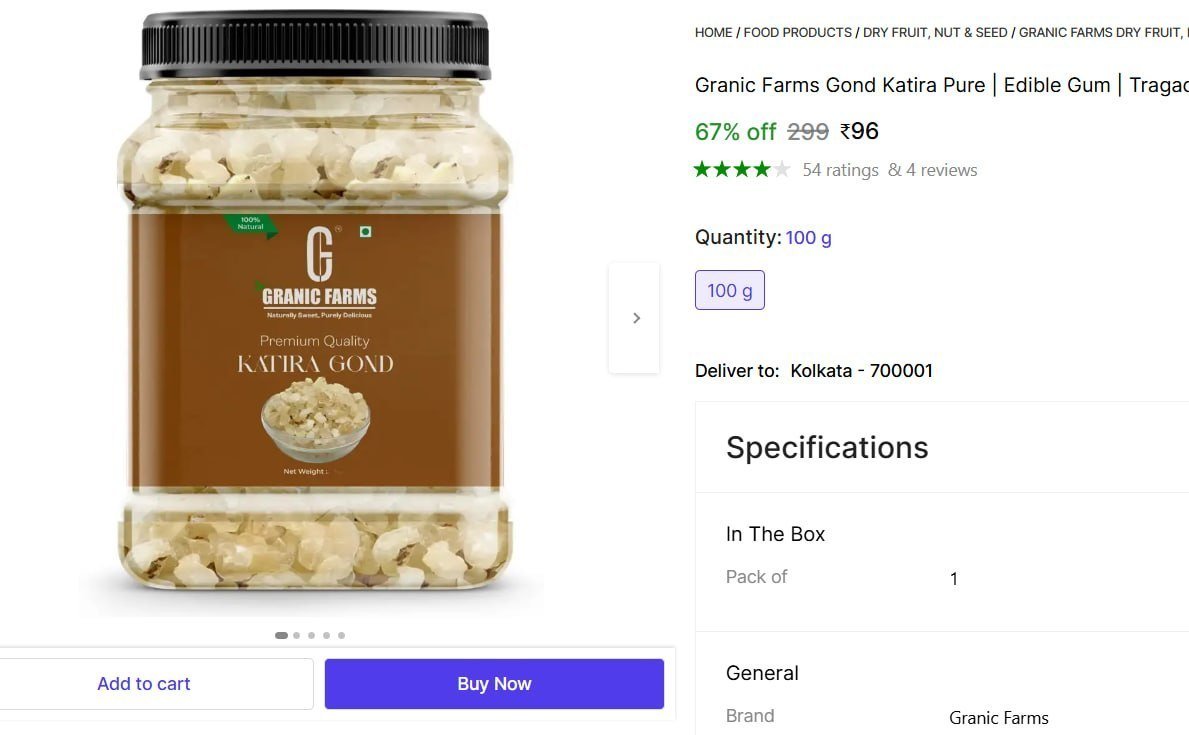 Granic Farms Gond Katira Pure | Edible Gum | Tragacanth Gum, Crystals | Kathila Gum, Gond | Dried Gum Price in India - Buy Granic Farms Gond Katira Pure | Edible Gum | Tragacanth Gum, Crystals | Kathi