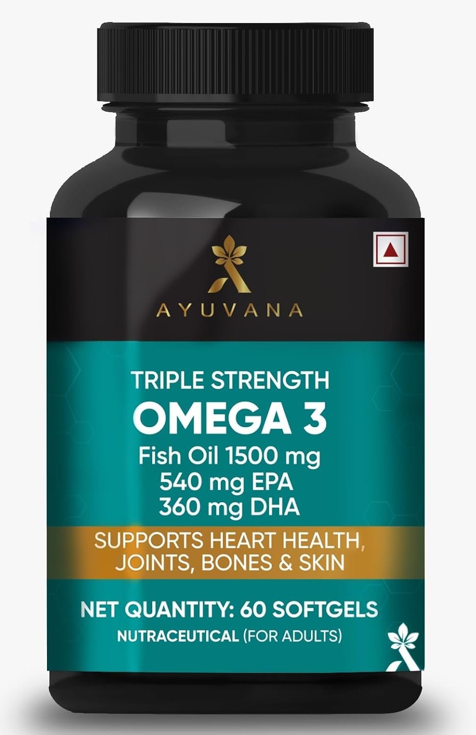 Triple Strength Omega 3 Fish Oil 1500 mg with 540 mg EPA & 360 mg DHA | Supports Heart, Joint, Bone & Skin Health | For Men and Women | 60 Softgels