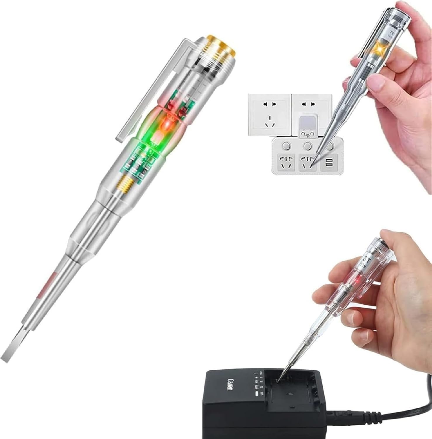 Electrical Tester Pen with Dual Color LED Indication, Transparent Compact Voltage Test Screwdriver with Pocket Clip for Socket, Wire, Switchboard and Basic Household Electrical Checks