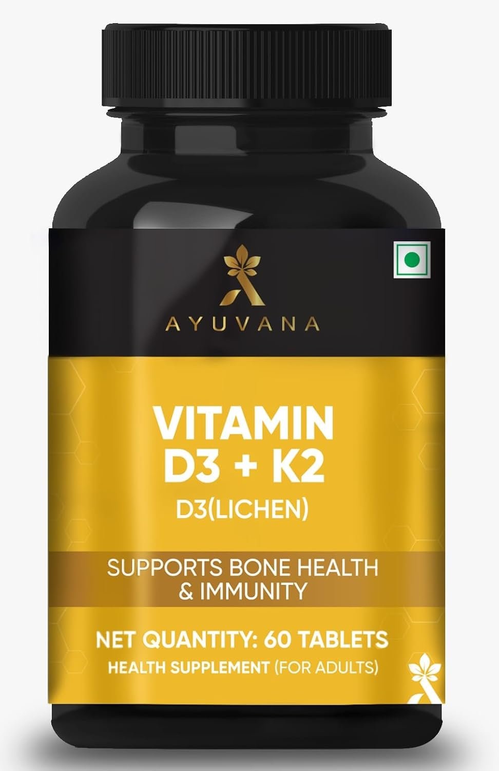 Vitamin D3 K2 Tablets (D3 from Lichen) | Supports Bone Health & Immunity | 600 IU D3 + 55 mcg K2 | D3 and K2 Supplement for Men and Women | 100% Veg 60 Tablets