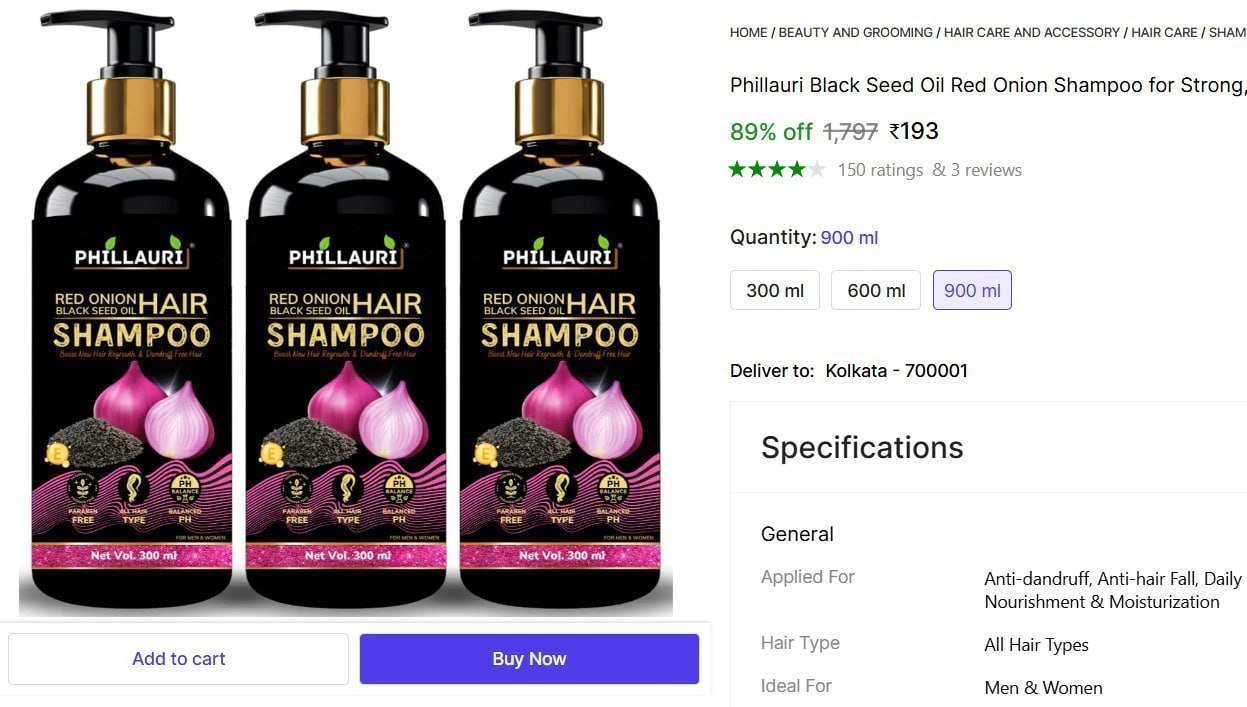 Phillauri Black Seed Oil Red Onion Shampoo for Strong, Healthy Hair & Scalp Care pack of-2 Price in India - Buy Phillauri Black Seed Oil Red Onion Shampoo for Strong, Healthy Hair & Scalp Care