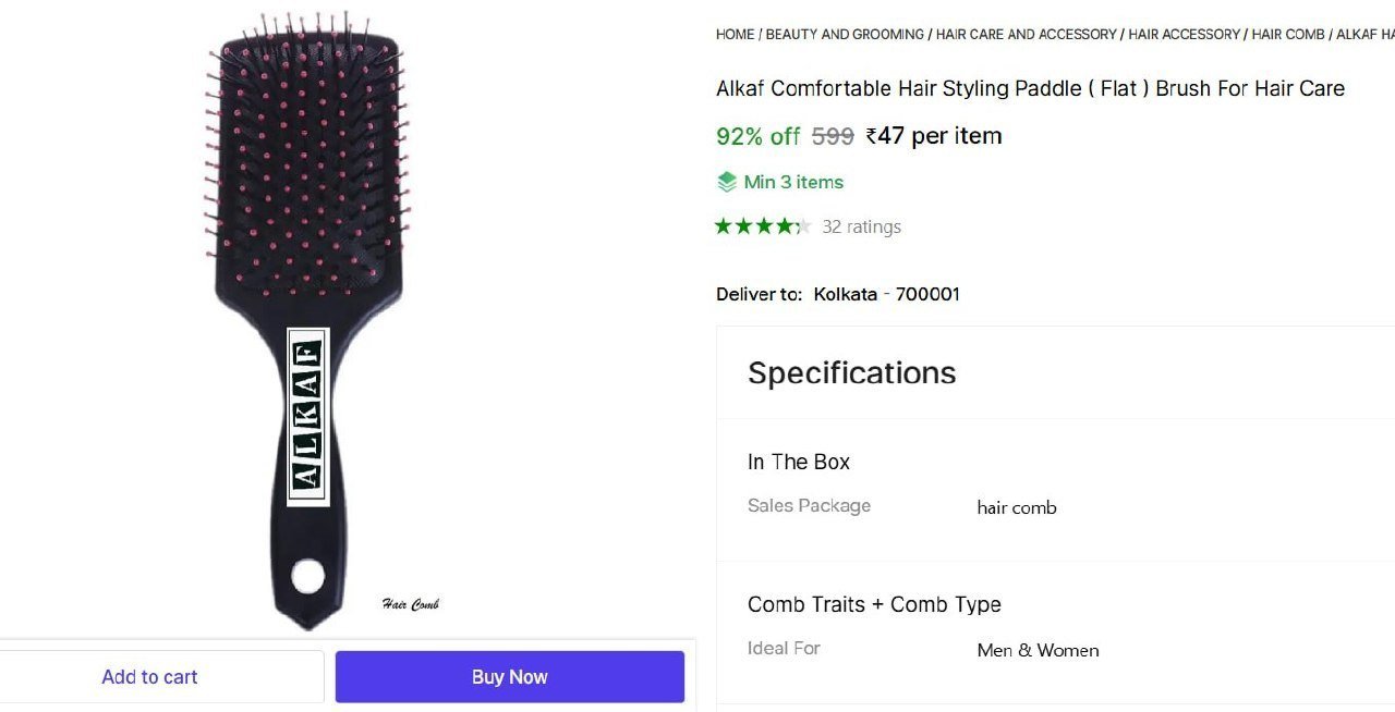 Alkaf Comfortable Hair Styling Paddle ( Flat ) Brush For Hair Care Price in India - Buy Alkaf Comfortable Hair Styling Paddle ( Flat ) Brush For Hair Care online at Shopsy.in