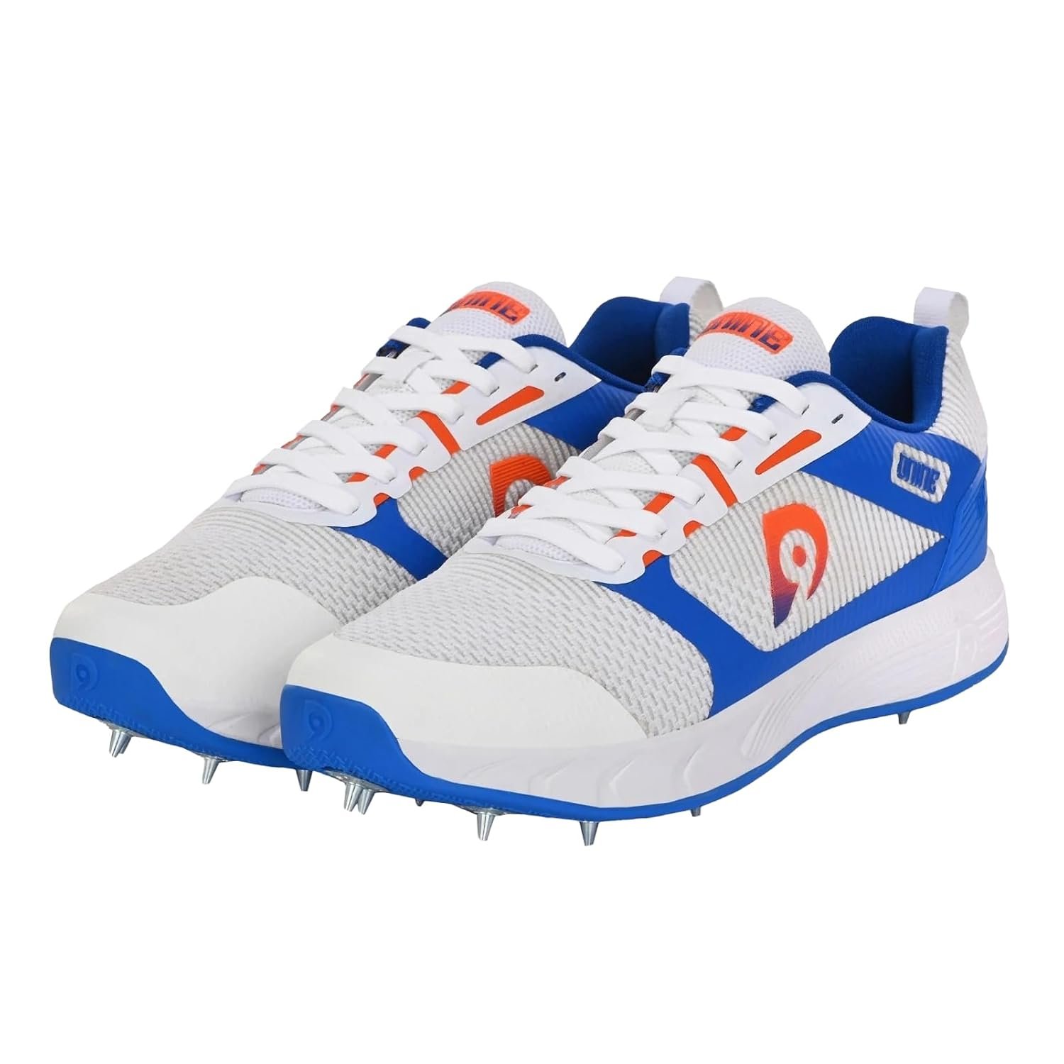 DNINE Hunter Men, Batting Spikes Cricket Shoes, White/Blue/Orange & White/Green/Black