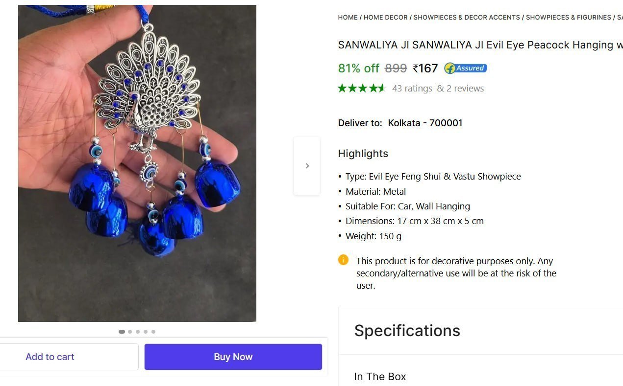 SANWALIYA JI SANWALIYA JI Evil Eye Peacock Hanging with Bells for Home Door Decor Decorative Showpiece  -  38 cm Price in India - Buy SANWALIYA JI SANWALIYA JI Evil Eye Peacock Hanging with Bells for 