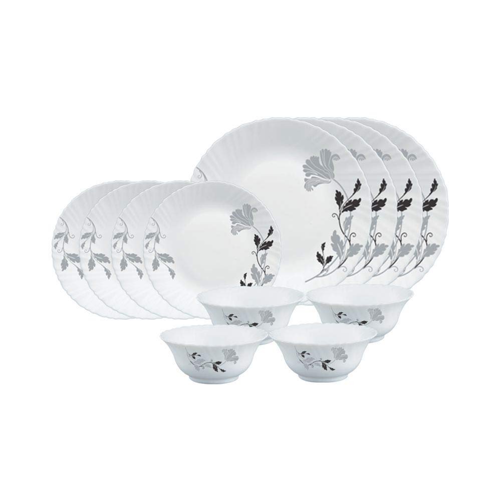 Larah by Borosil Millenia Opalware Dinner Set, 12 Pieces, White