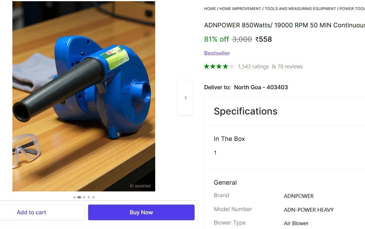 ADNPOWER 850Watts/ 19000 RPM 50 MIN Continuous Operation/PC Cleaner/ Dust Cleaner/ AC cleaner With Plastic pipe unbreakable / Vacuum Cleaner Machine for Home/office Forward Curved Air Blower (Corded V