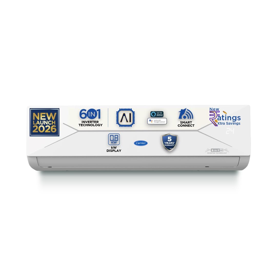 Carrier 1.5 Ton 3 Star Wi-Fi Smart Flexicool Inverter Split AC (Copper, Convertible 6-in-1 with Wi-Fi with Geo-Fencing, Smart Energy Display, 2026 Model, ESTER EDGE Gxi WiFi-CAI18EE3R36W1, White)