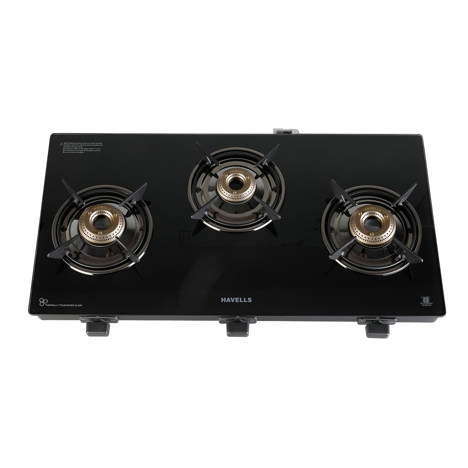 Havells GEOSLIM JUMBO Gas stove |3 Heavy Duty Forged Brass Burner|6 mm Toughened Glass|Premium Valves|Removable Drip Tray|Soft Touch Knobs|5 year Warranty on Burners, Glass & Valves by Havells (Bl