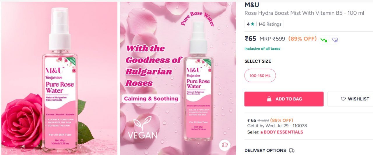 Buy M&U Rose Hydra Boost Mist With Vitamin B5   100 Ml -  - Personal Care for Unisex