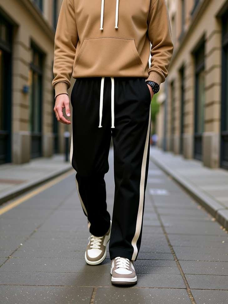 scalesstyle solid men black beige track pants