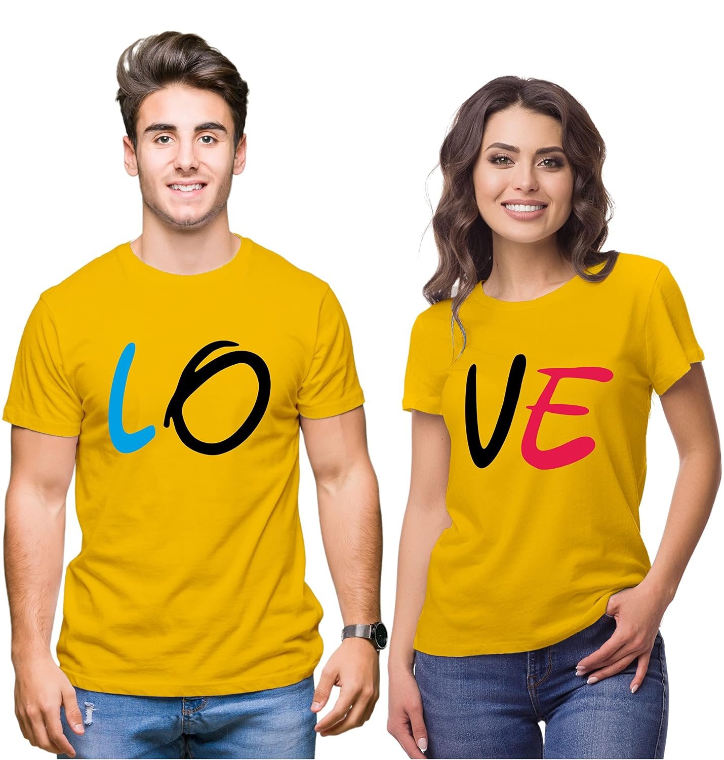 Hangout Hub | Couple Tshirts | Love | Set of 2 | LOVE Printed|Regular Fit | Cotton T-shirts|Couple Matching dress