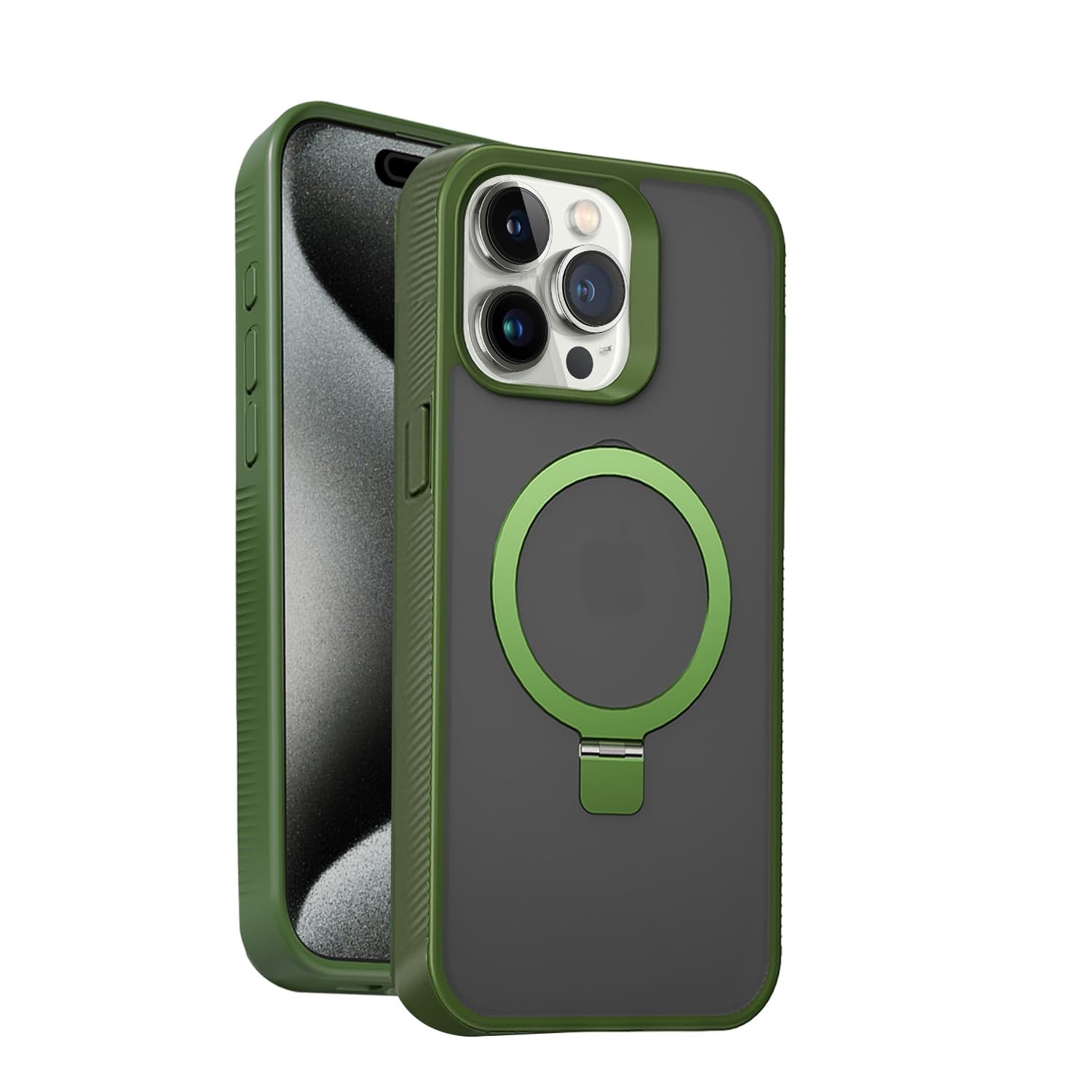 amazon basics Elite Series Frosted Finish Case with Back Stand for iPhone 15 Pro Max (Frosted Green)