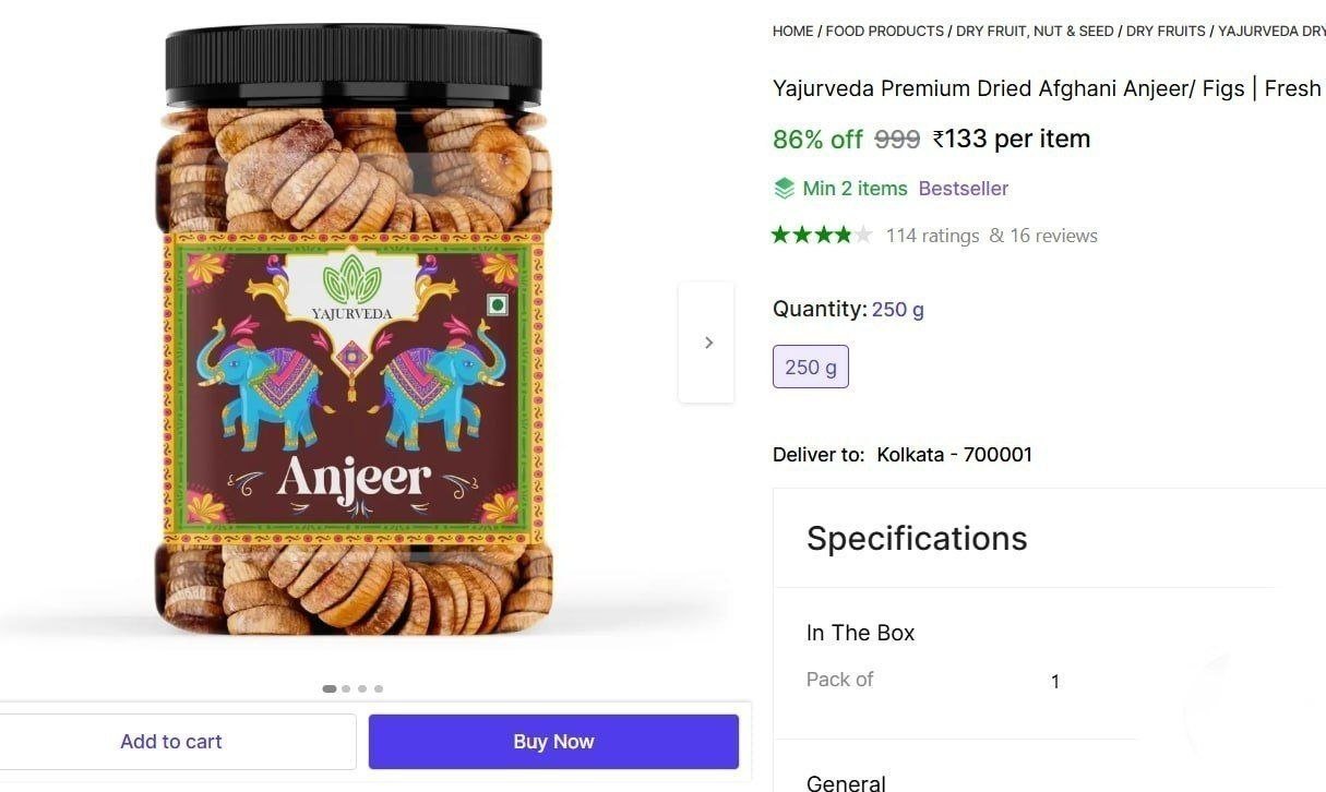 Yajurveda Premium Dried Afghani Anjeer/ Figs | Fresh Dried Anjeer Figs Price in India - Buy Yajurveda Premium Dried Afghani Anjeer/ Figs | Fresh Dried Anjeer Figs online at Shopsy.in