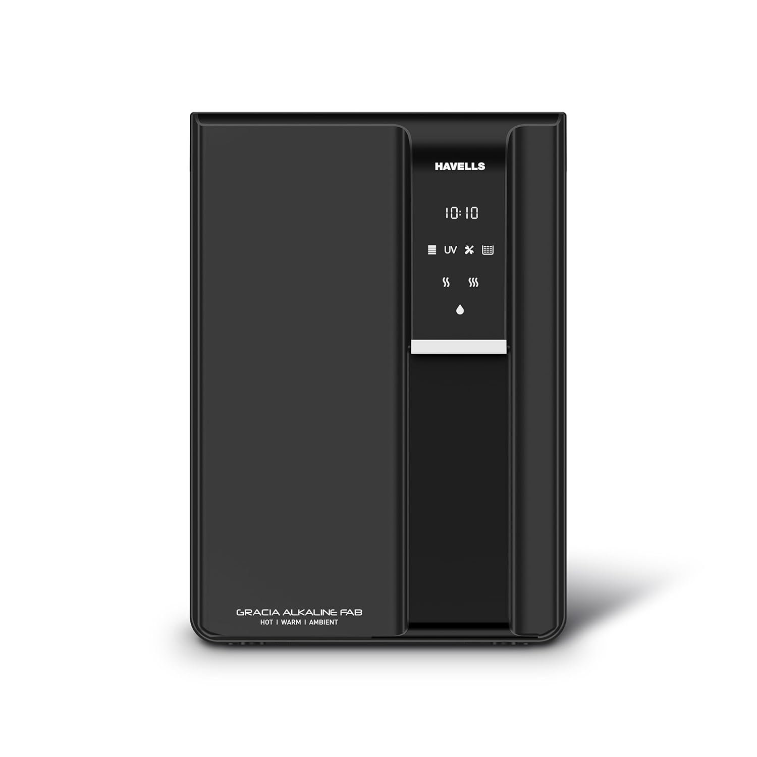 Havells Gracia FAB Alkaline Water Purifier (Black), RO+UV+Alkaline, Hot, Warm & Ambient Water, Copper+Zinc+Minerals, 9 Stage Purification, 6.5L SS Tank, Suitable for Borewell, Tanker & Municip