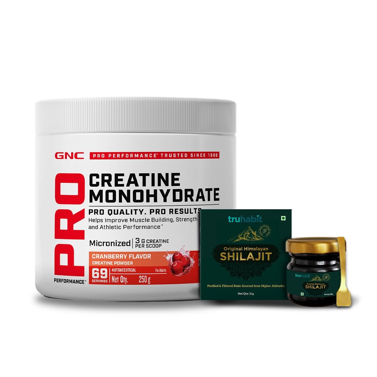 GNC Pro Performance Pure Micronized Creatine Monohydrate with Free Shilajit|250 gm & 10 gm Shilajit|Instantized|Fuels Muscles|Increase Muscle Mass|Rapid Absorption|Cranberry,powder,2 count,69 Serv