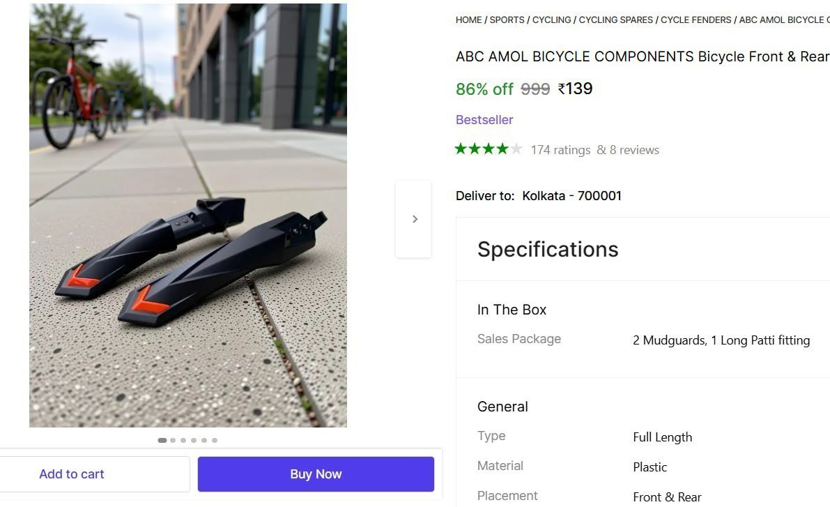 ABC AMOL BICYCLE COMPONENTS Bicycle Front & Rear Mudguard with long Patti Fitting Color- Black Orange Full Length Front & Rear Fender Price in India - Buy ABC AMOL BICYCLE COMPONENTS Bicycle F