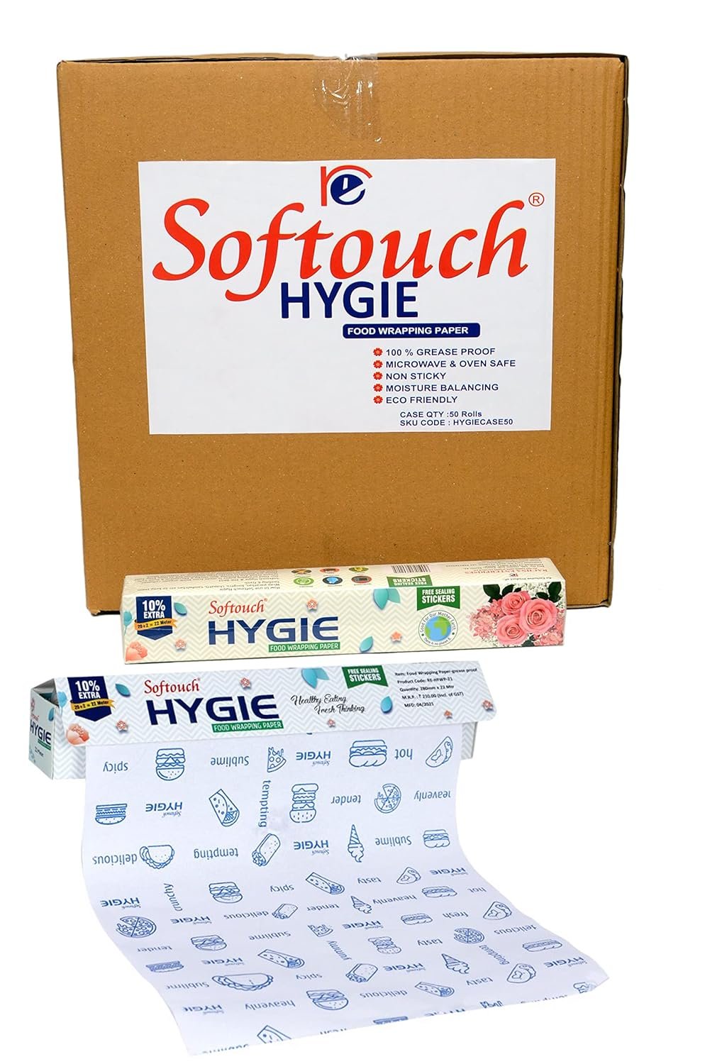 Softouch Hygie Multipurpose Food Wrapping Paper | 22 Meter Roll | 50 Sheets per Box | Ideal for Kitchen, Food Storage, and Cooking