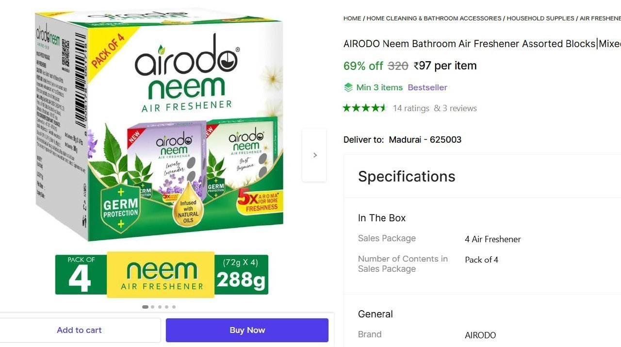 AIRODO Neem Bathroom Air Freshener Assorted Blocks|Mixed Fragrance|45 Days Long Lasting Blocks Price in India - Buy AIRODO Neem Bathroom Air Freshener Assorted Blocks|Mixed Fragrance|45 Days Long Last