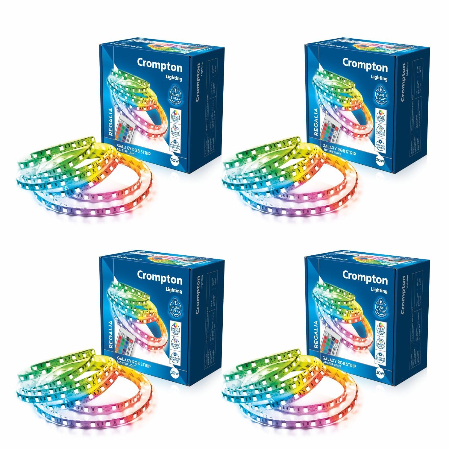 Crompton Galaxy | Strip Light | 5 Meter | 300 LED | 36W | with in-Built Adaptor | Multicolour LED Lights (RGB) | Operated with Remote Control | 16 Modes Remote Control| Pack of 4
