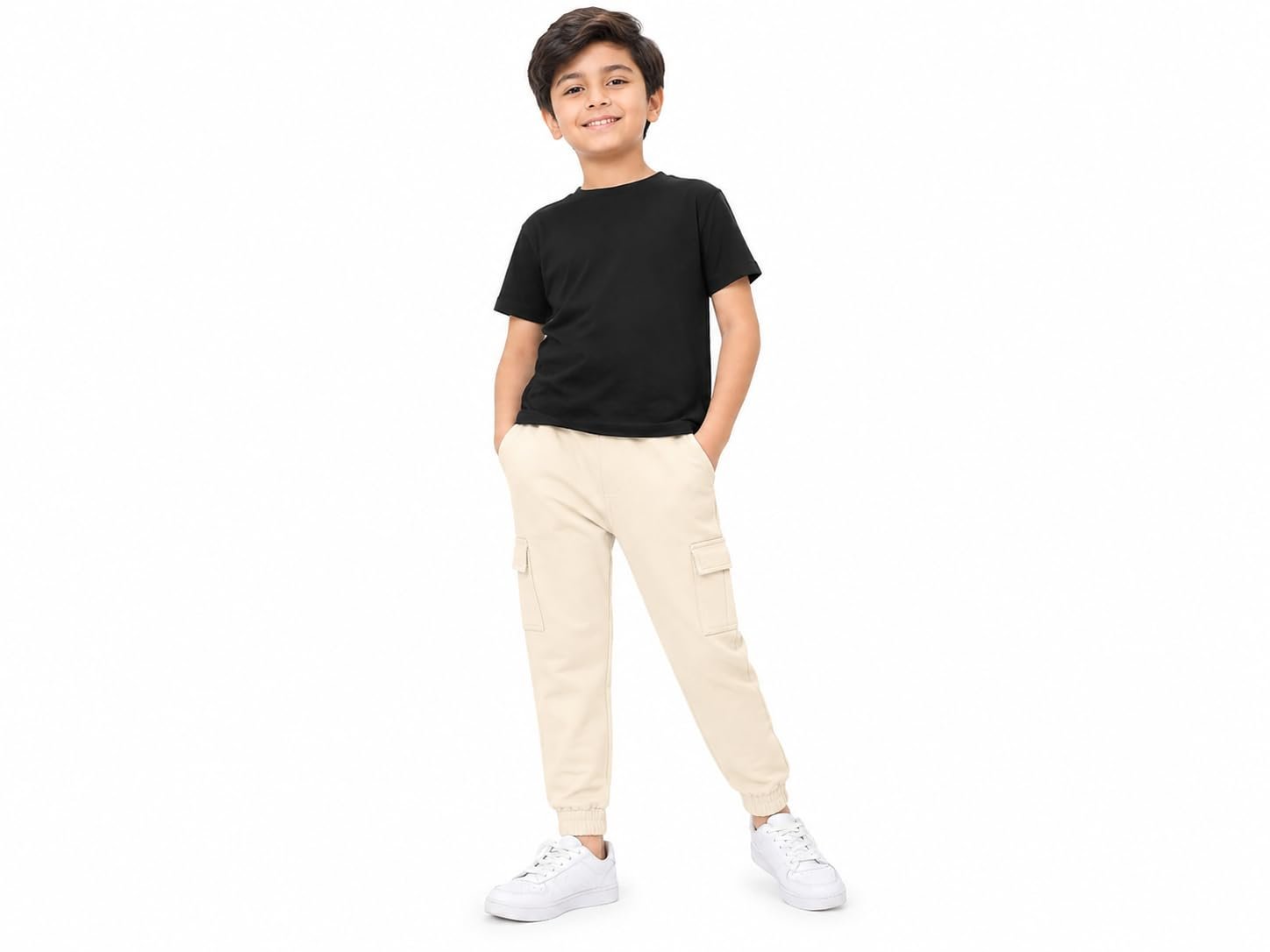 Kids Waffle Knit Jogger Pant | Cream | Elastic Waist | Soft & Comfortable | Full Length