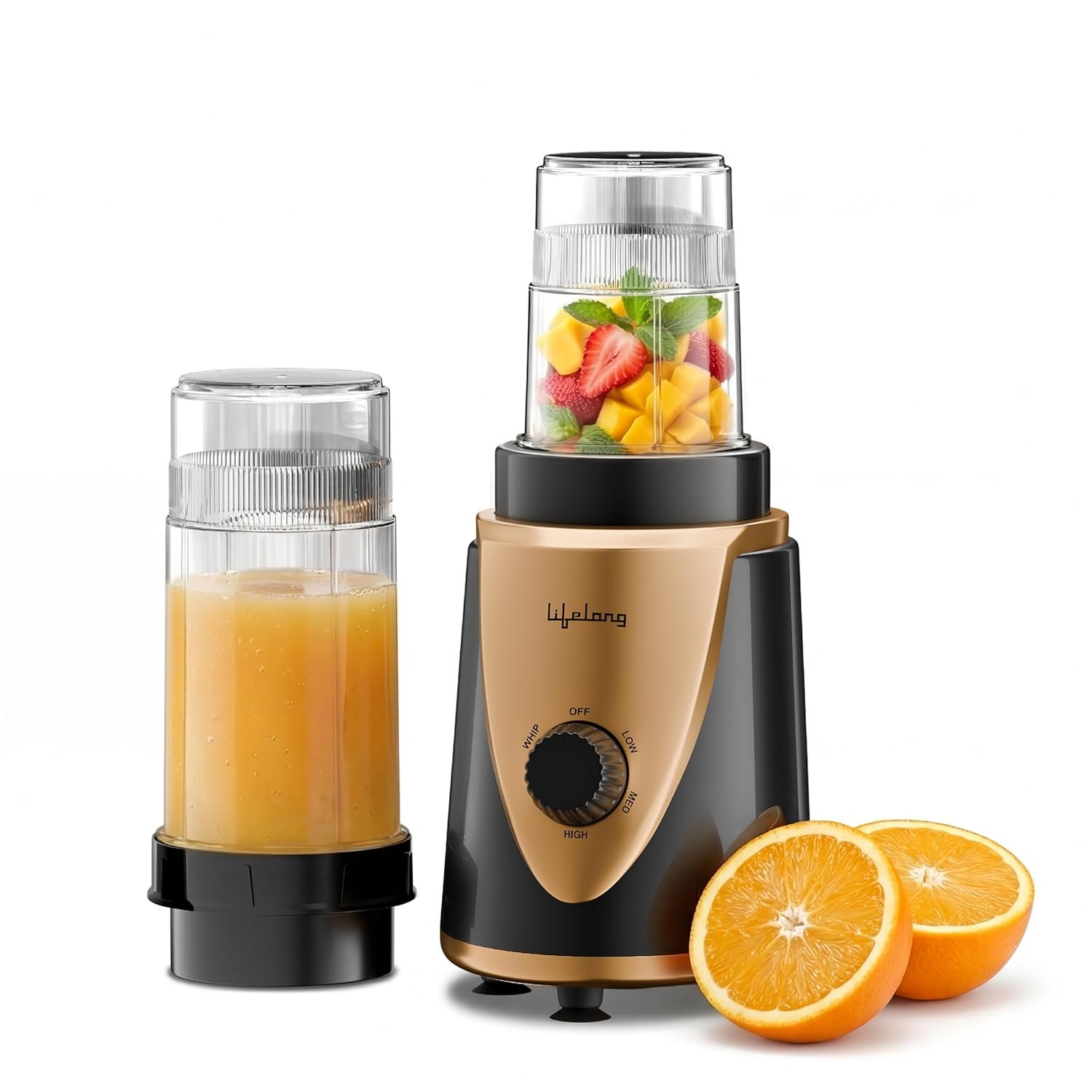 Lifelong Nutri Blender with 2 Jars (400ml & 800ml), 400W Motor, 3 Speed with Pulse, 4 SS Blades, Dual Lids(Sipper & Solid) | Compact Mixer, Juicer, & Grinder for Smoothie, Puree, Chutney (