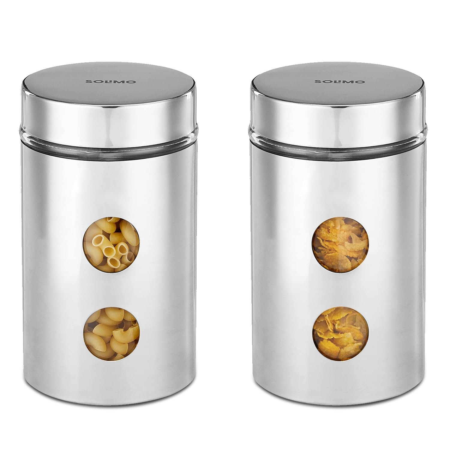 Amazon Brand - Solimo Drip Window Steel Jacketed Glass Jars | Set of 2 | Multipurpose Kitchen Organizer with See-Through Window | 1200 ml | Silver