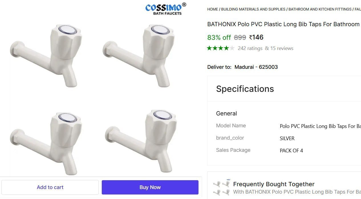 BATHONIX Polo PVC Plastic Long Bib Taps For Bathroom (Pack of 4) Bib Tap Faucet Price in India - Buy BATHONIX Polo PVC Plastic Long Bib Taps For Bathroom (Pack of 4) Bib Tap Faucet online at Shopsy.in