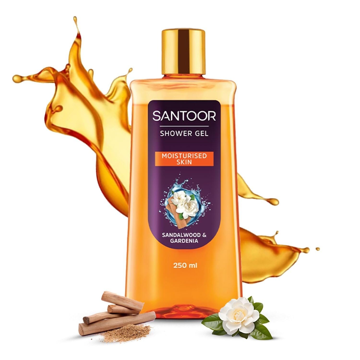 Santoor Moisturizing Shower Gel With Natural Sandalwood & Gardenia Extracts| For Men & Women| Moisturizing Body Wash With Glycerin | Suitable For All Skin Types| No Parabens| No Silicones| 250