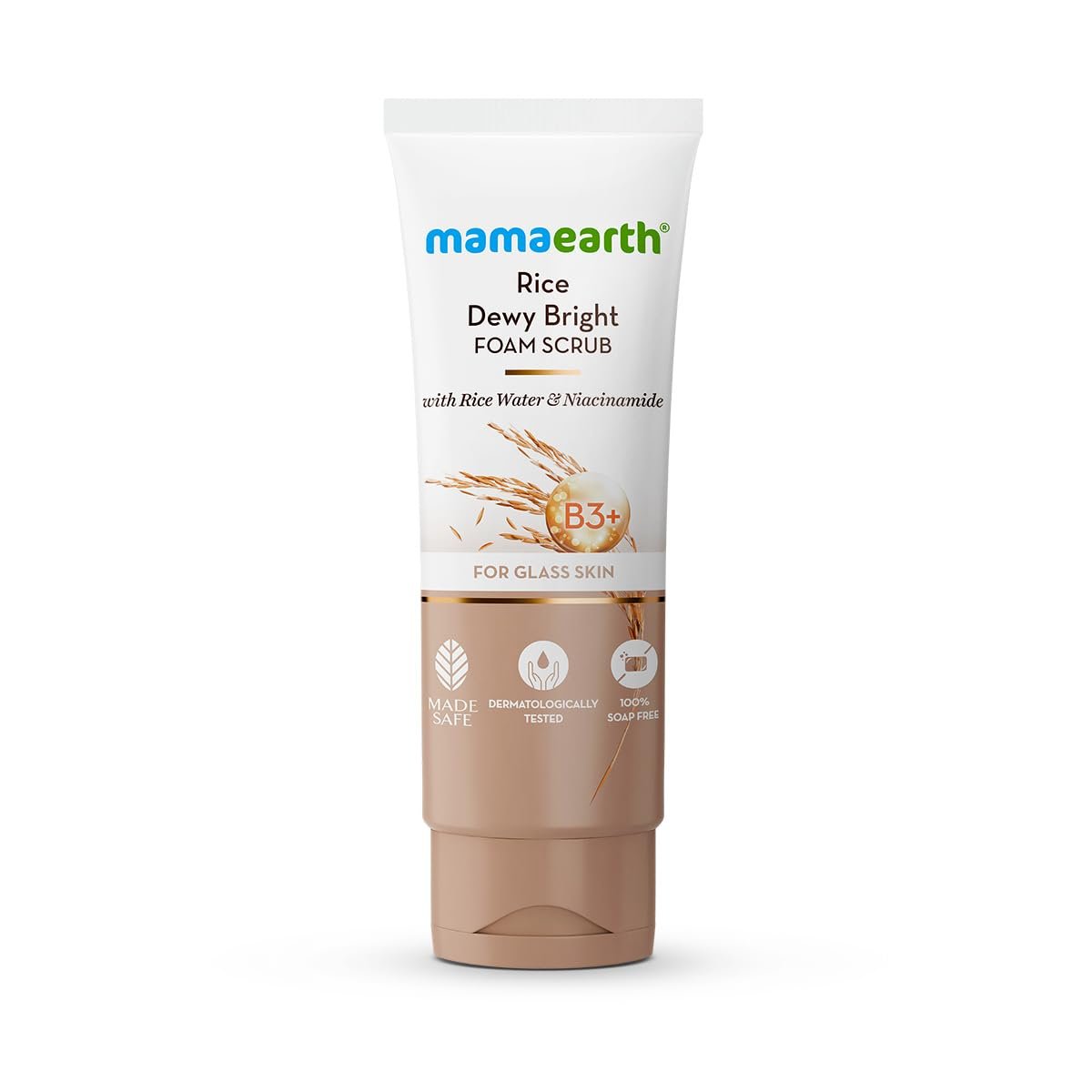 Mamaearth Rice Dewy Bright Foam Scrub with Rice Water & Niacinamide for Glass Skin Glow- 100 g 100 % Soap Free Foam Scrub | Enriched with Rice Water and Niacinamide | Gently Exfoliates to Give Gla