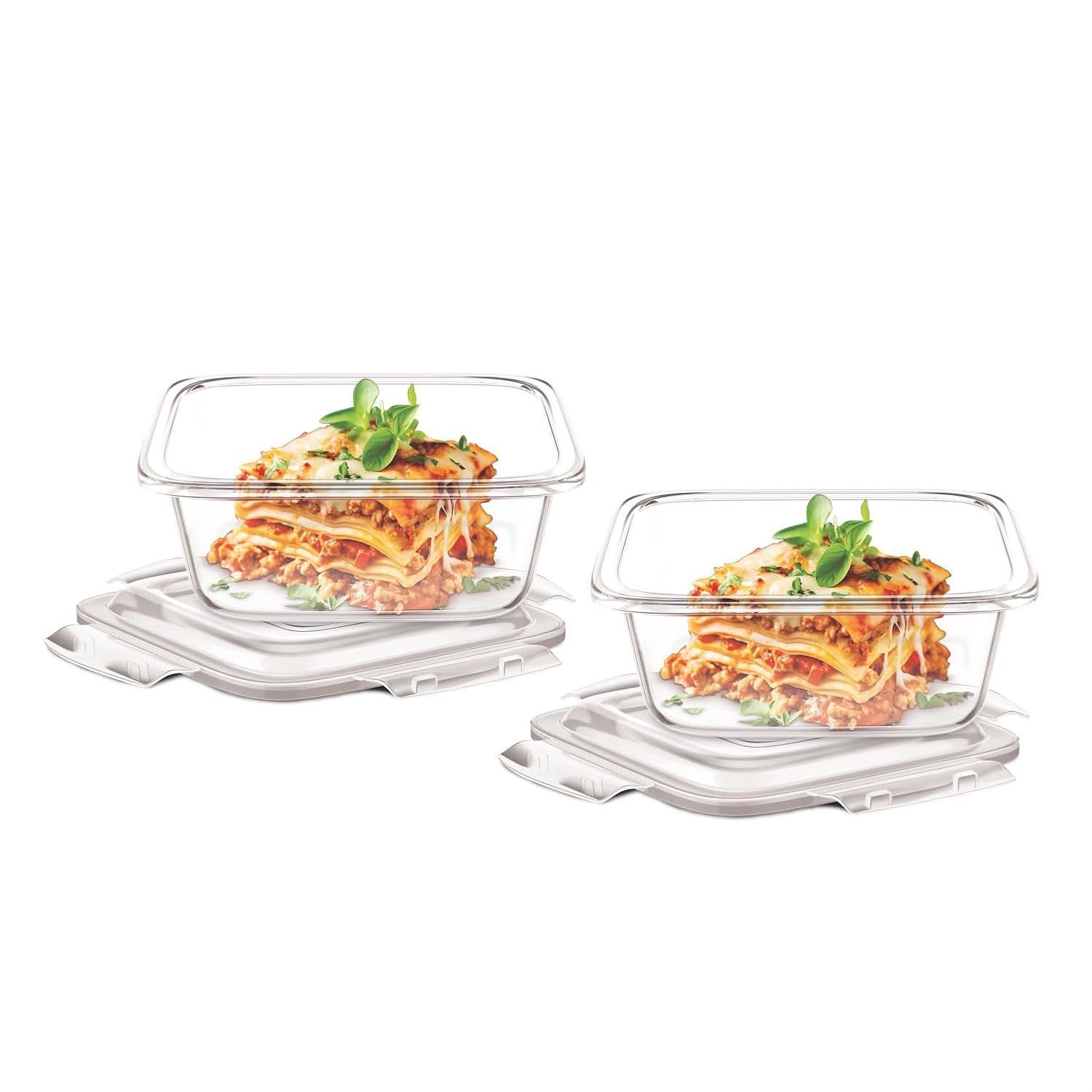 Signoraware Safe Store Glass Square Containers | Airtight & Leakproof | Microwave Safe | Ideal for Reheating, Baking or Serving | Best for Office Lunch & Outdoor Activities (320mlx2 | Setof2 |