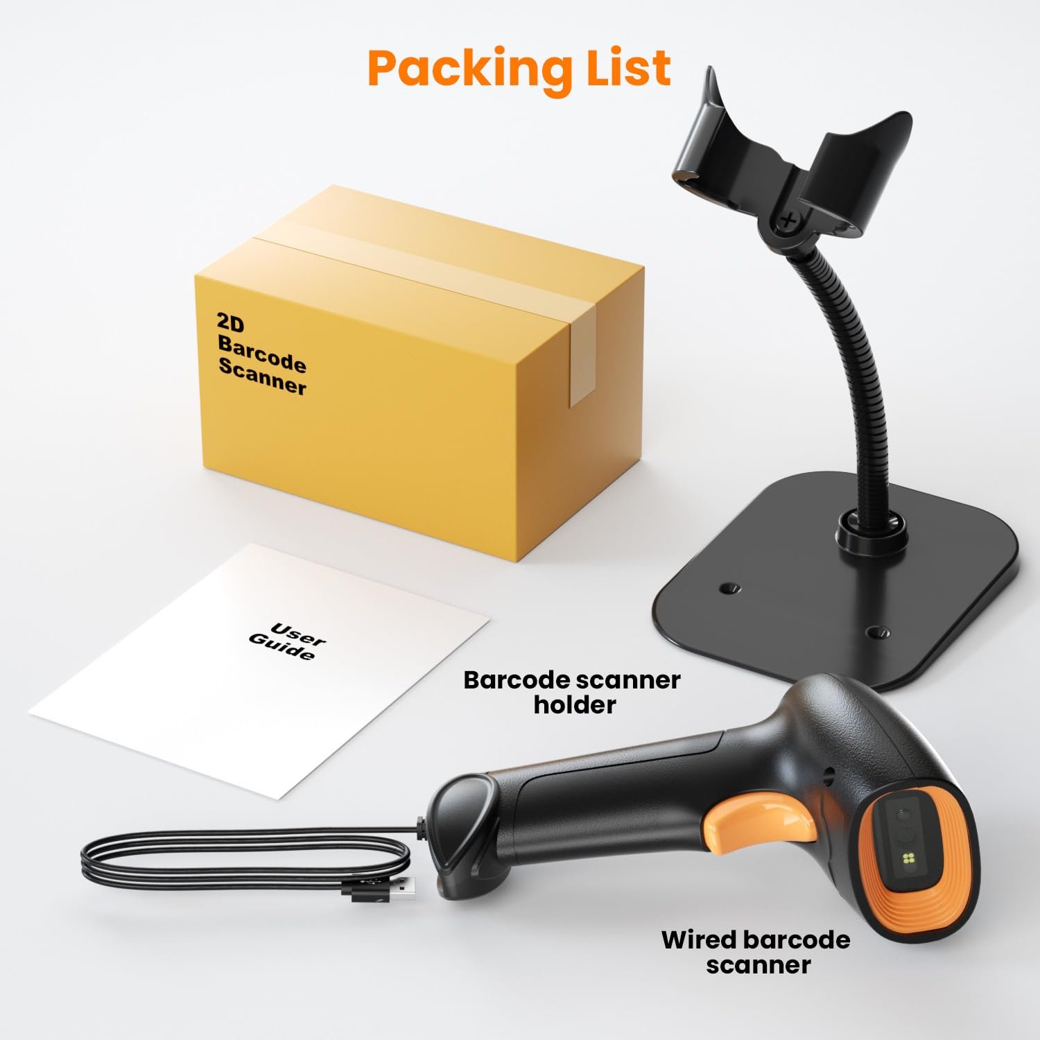 HIROBOT USB 2D/1D Barcode Scanner with Stand, CMOS Imager QR Code Reader | Read Barcode from Phone and Computer Screen
