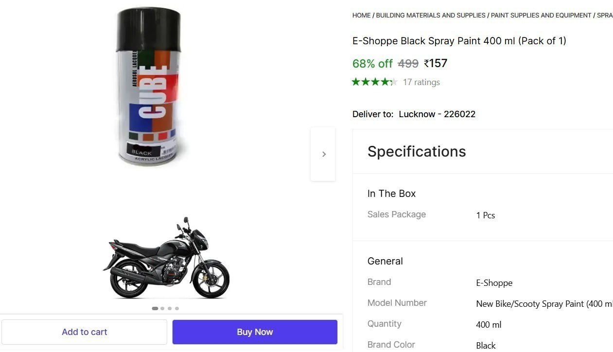 E-Shoppe Black Spray Paint 400 ml Price in India - Buy E-Shoppe Black Spray Paint 400 ml online at Shopsy.in