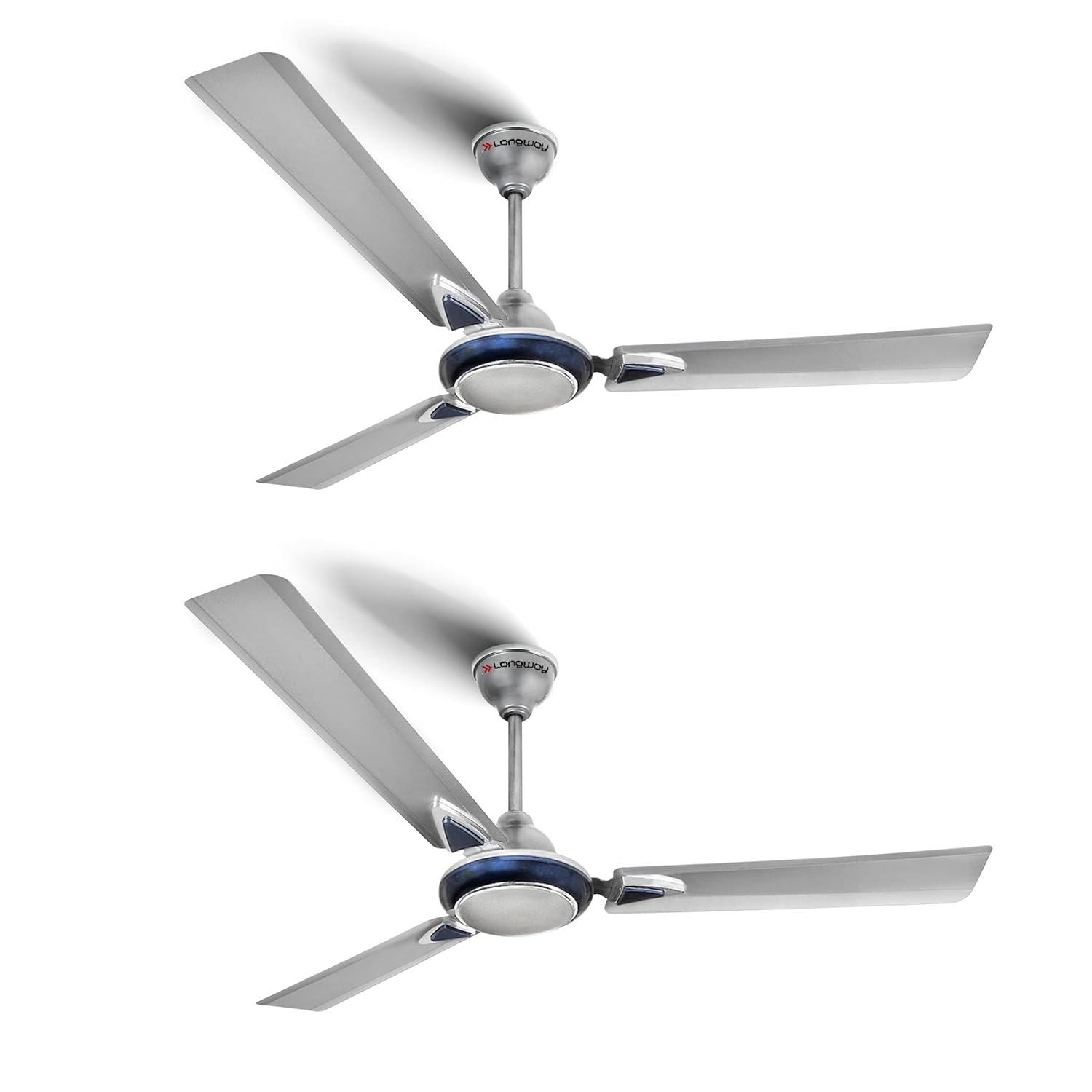 Longway Brezza 1200 mm (48") Anti-dust, 400 RPM, High Speed 3 Blade Ceiling Fan (Silver Blue,Pack of 2)