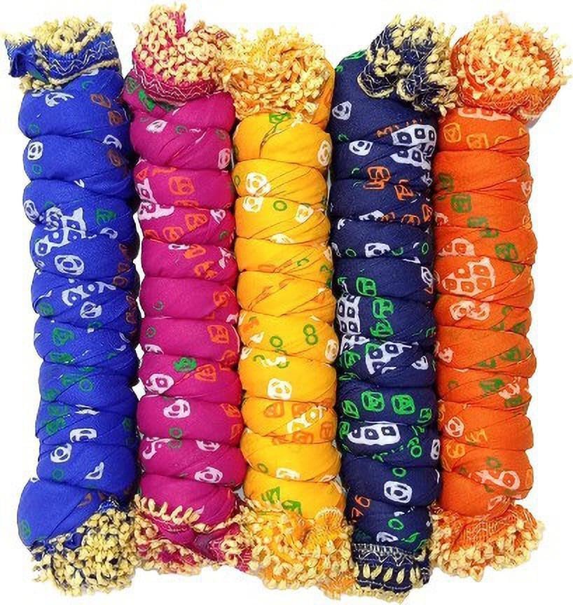 Nakoda Creation Cotton Blend Printed Women Dupatta (Raj Lace Pack of 5(blue,pink,yellow,navyblue,orange)) - AB9025