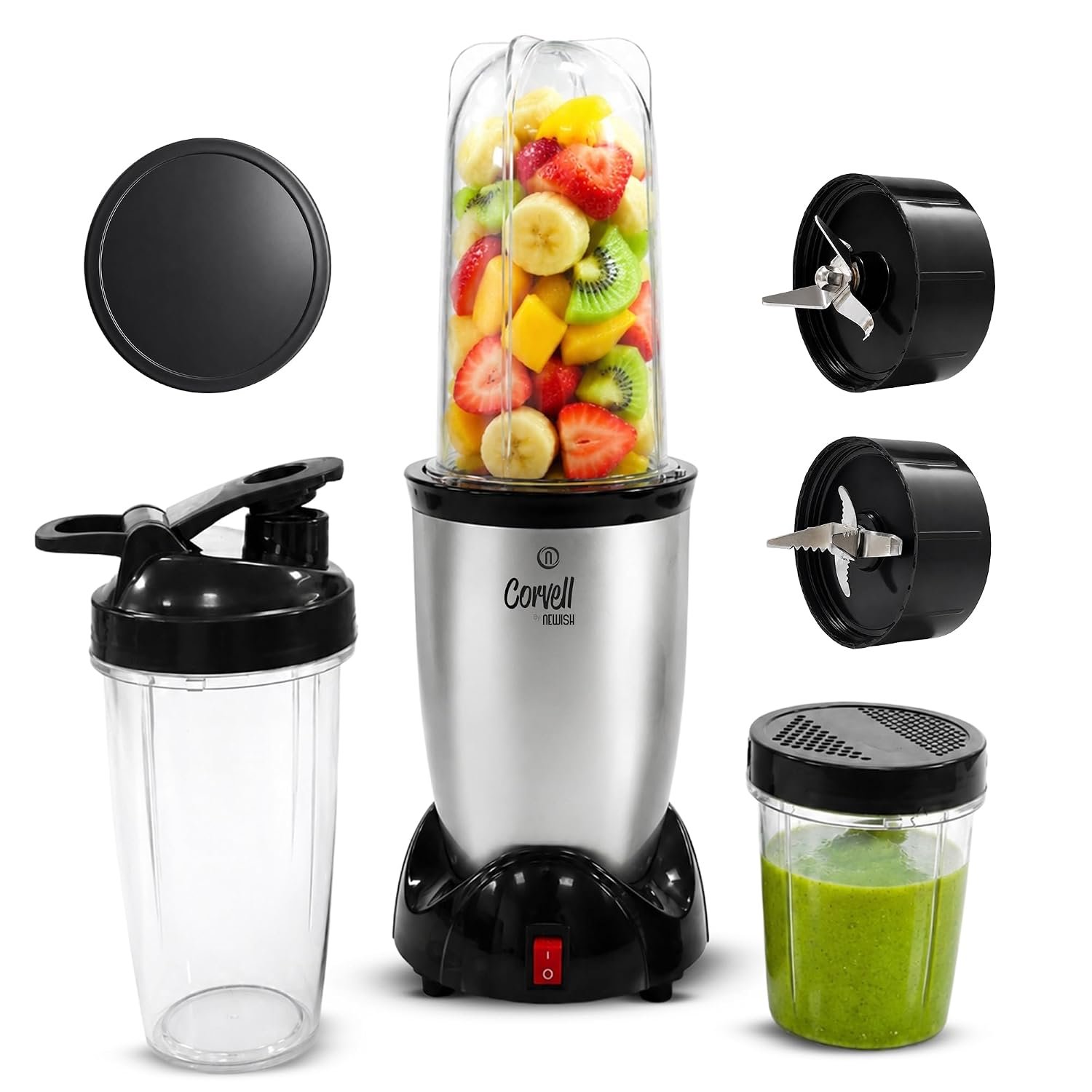 Nutri 500W Portable Juicer Mixer Grinder, Silver, 3 Jar | For Smoothies & Shakes, High Capacity Jars with Sipper, For Kitchen, Gym, Travel & Office, 2 Year Warranty