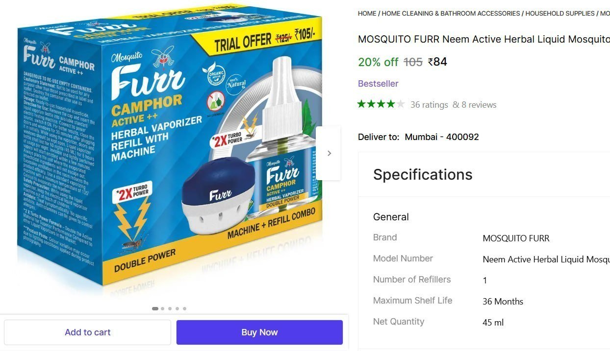 MOSQUITO FURR Neem Active Herbal Liquid Mosquito Repellent 1 Machine+1 Refill Vaporiser Combo Mosquito Vaporiser Refill Price in India - Buy MOSQUITO FURR Neem Active Herbal Liquid Mosquito Repellent 