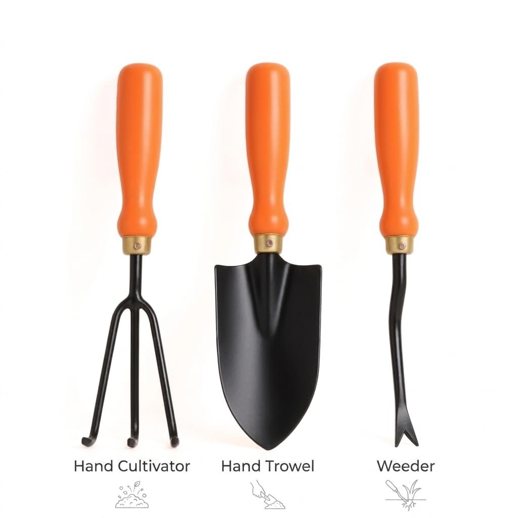 Ocean Mart Garden Tool Set of 3 Pcs - Home Tools & Gardening Tools Kit for Home Garden- (Big Trowel, Cultivator, Weeder) - Terrace Gardening Accessories, Gardening Essentials, Garden Tools Heavy D