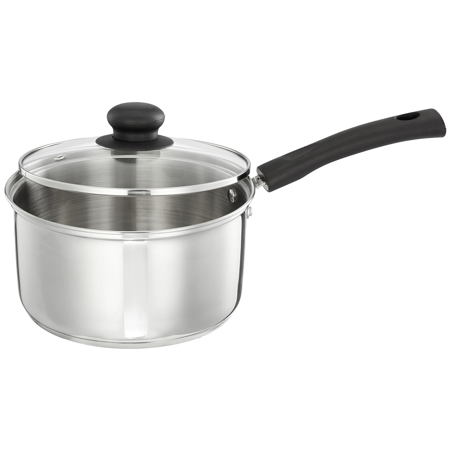 Amazon Brand - Solimo Cookware Saucepan with Glass Lid (2L) | Triply Stainless Steel | Spill-Proof Edges | Ergonomic Handles|Induction and Gas Stove Compatible