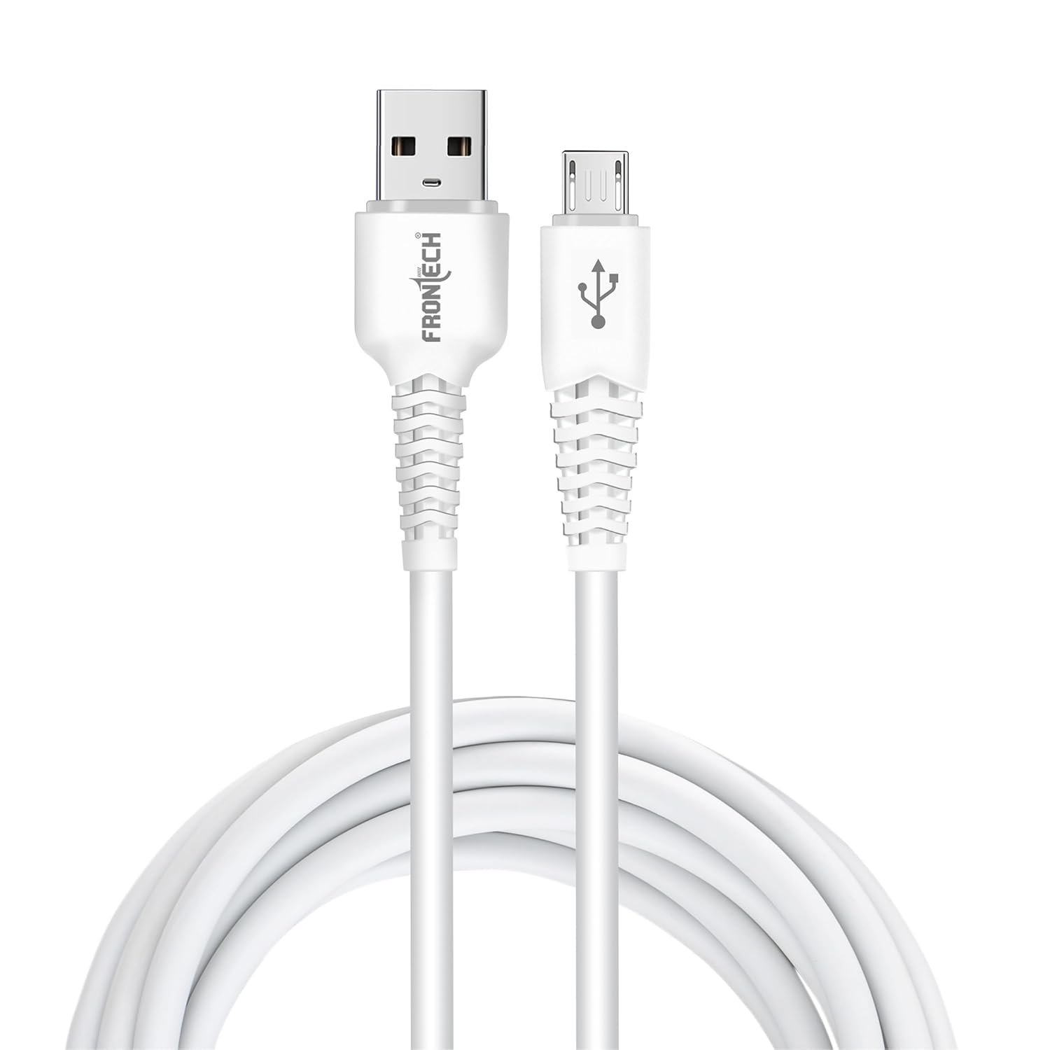 FRONTECH 12W / 2.4A Fast Charging 1M Braided USB to V8 Data Cable for Smartphones, Tablets, Laptops & other Micro USB V8 Devices, Charging and Data Sync (1021 - White)