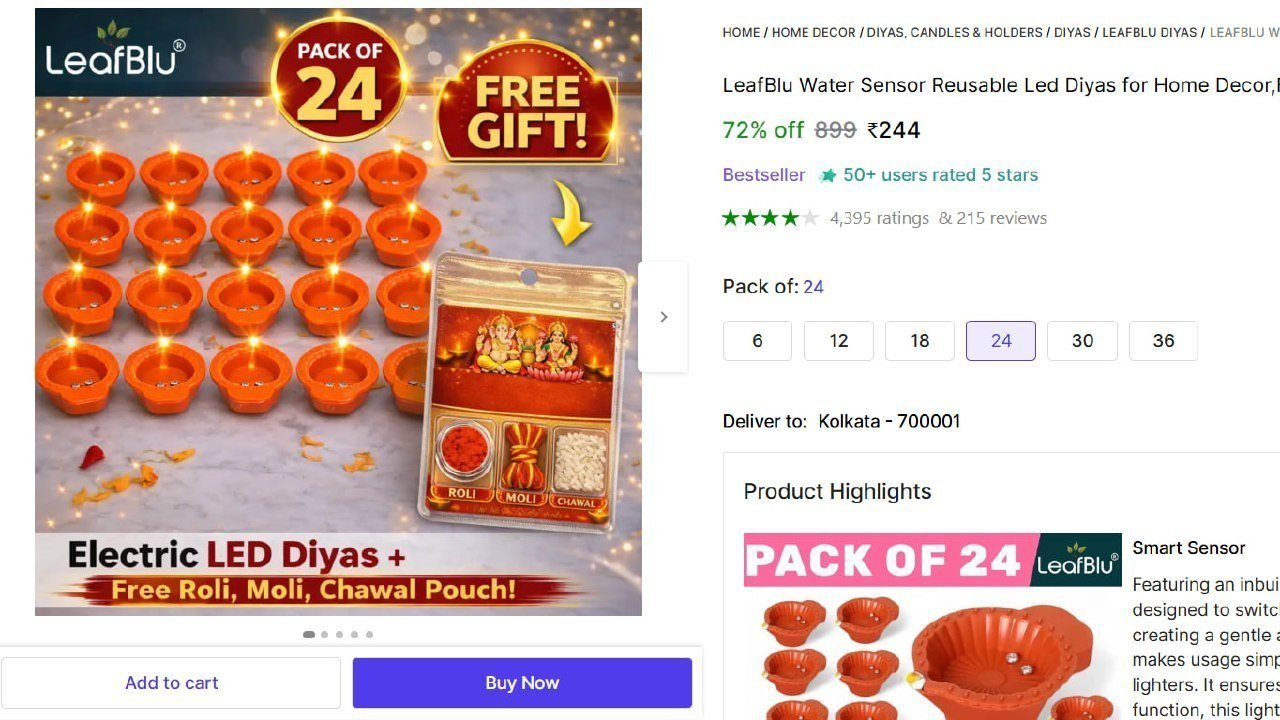 LeafBlu Water Sensor Reusable Led Diyas for Home Decor,Festivals Decoration Diwali Light Plastic (Pack of 24) Table Diya Price in India - Buy LeafBlu Water Sensor Reusable Led Diyas for Home Decor,Fes